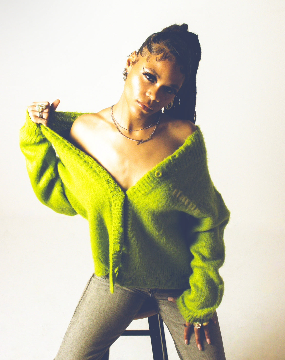 VSN Mohair Cardigan Lime